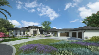 These photo-real, single-family home renderings were created to assist the client with their marketing efforts for a 15 lot development of custom production homes. They provided PDF plans and elevations, desired view angles marked on the site plan, and material board images for each home. We modeled them in sketchup and rendered in a program called Thea, then finalized with post processing in Photoshop. 